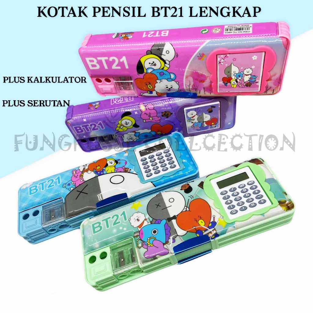 KOTAK PENSIL KALKULATOR + SERUTAN MOTIF KARTUN LUCU / ALAT TEMPAT PENSIL / KOTAK PENSIL ANAK LUCU