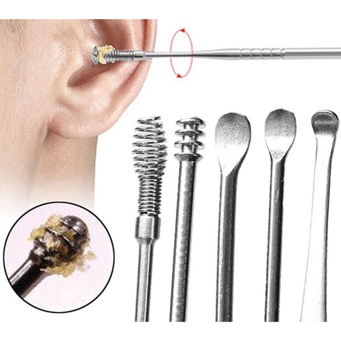 5 pcs Alat Pembersih Telinga Korek Kuping Stainless Steel Ear Wax Set