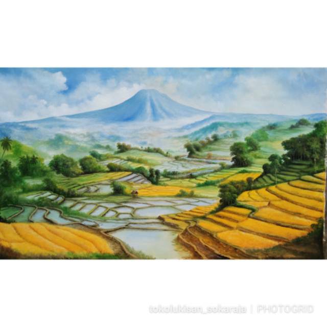 Lukisan Pemandangan Gunung Sawah 85 X 145 Cm