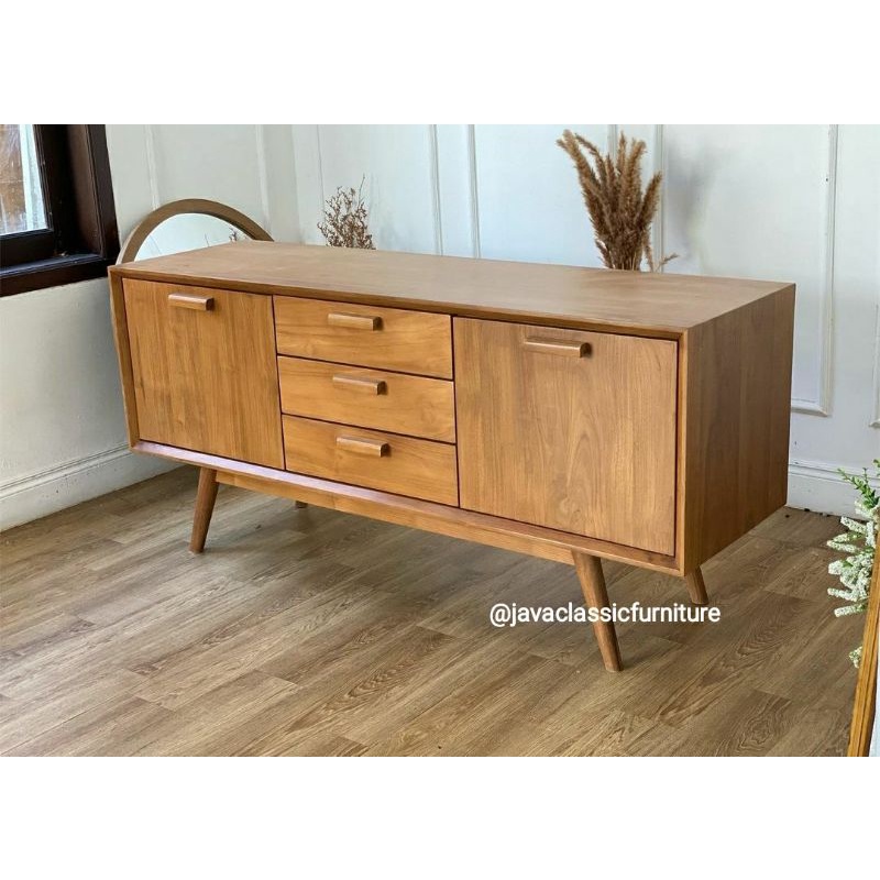 BUFET TV RETRO MINIMALIS SCANDINAVIA VINTAGE CABINET DRAWER BAHAN KAYU JATI GRADE A MURAH BERKUALITAS EXPORT FINISHING NATURAL DOFF FURNITURE JEPARA-1