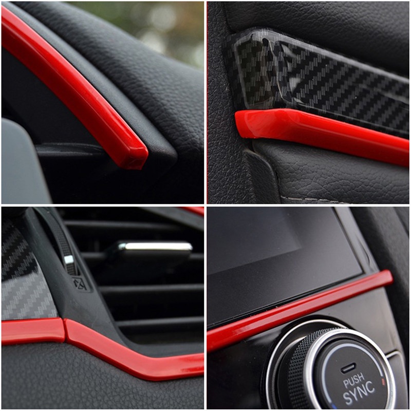 TK 9Pcs Console Center Dashboard Cover Trim Decorative Stickers for Honda Civic 10Th 2016-2019 Carbon Fiber