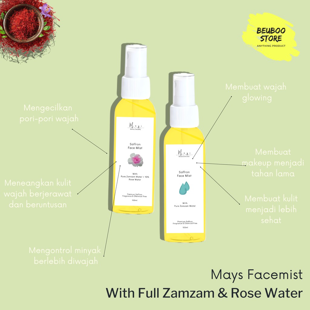 Beuboo Store - FaceMist Saffron 60ml 100ml dengan Full Zamzam Full Rosewater/Premium Saffron by Mays