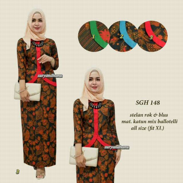 sgh 148 Setelan rok blus batik Baju wanita kantor muslim seragam baju ibu kerja pramugari cewe