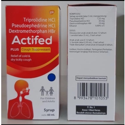 ACTIFED MERAH PLUS COUGH SUPPRESSANT (PILEK & BATUK KERING) SYR 60 ML