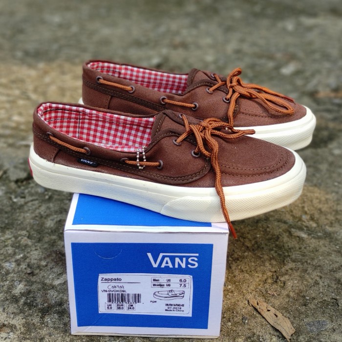 Sepatu vans zapato slip on tali dark brown grade original - Cokelat, 39