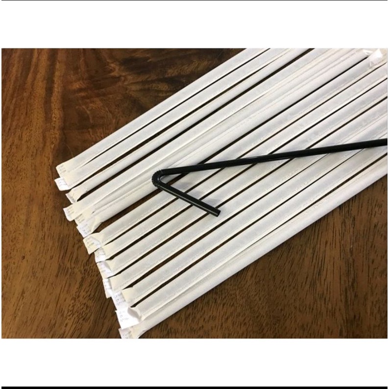 Sedotan Steril 500pcs Hitam Flexibel 6mm Higienis Bungkus Kertas Bengkok Tekuk