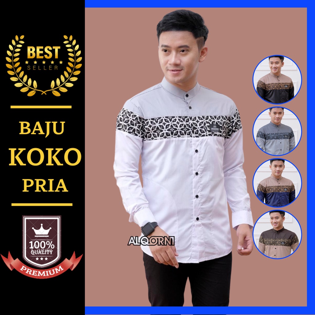 Baju koko lengan panjang pria dewasa motif yudistira kombinasi batik terbaru bahan katun toyobo size