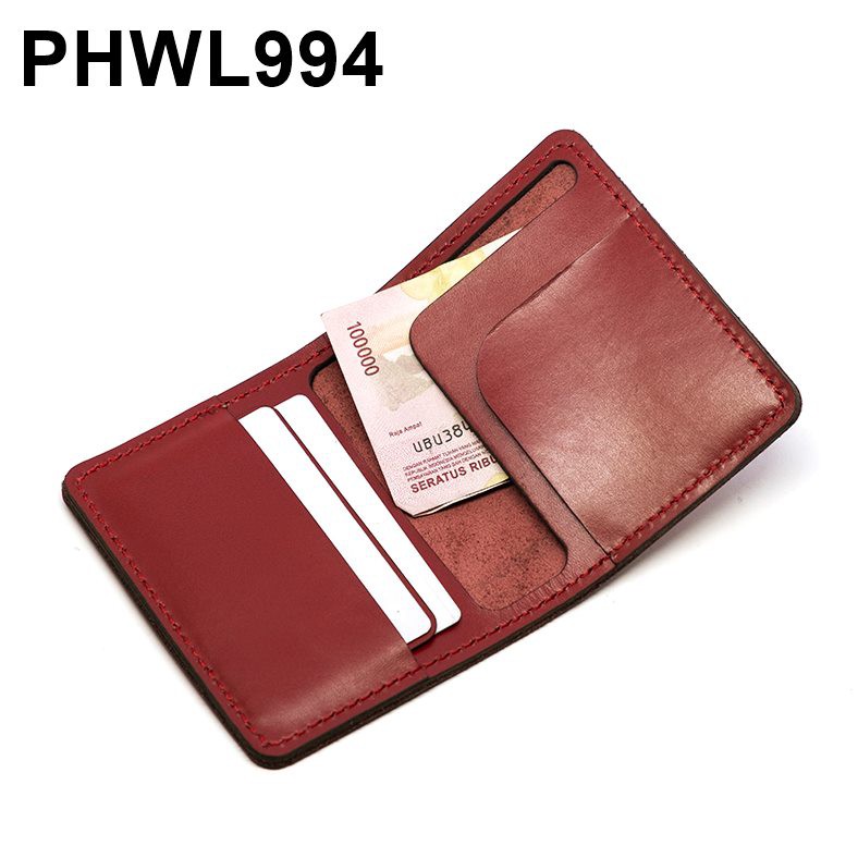 dompet kulit asli unik minimalis muat uang dan kartu merah - PHWL994