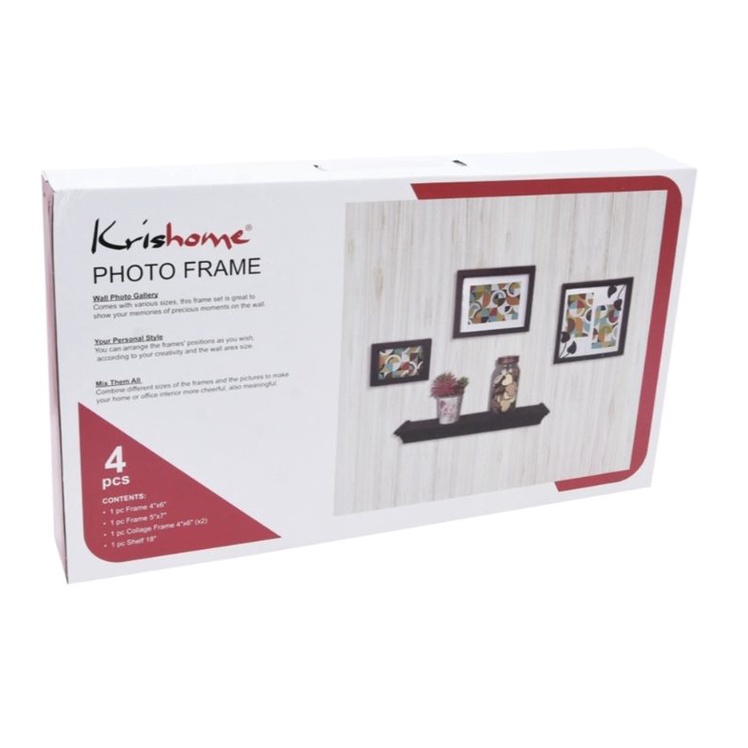 KRISHOME Set 4Pcs Bingkai Foto Dan Rak Dinding/Hiasan Dinding/Frame