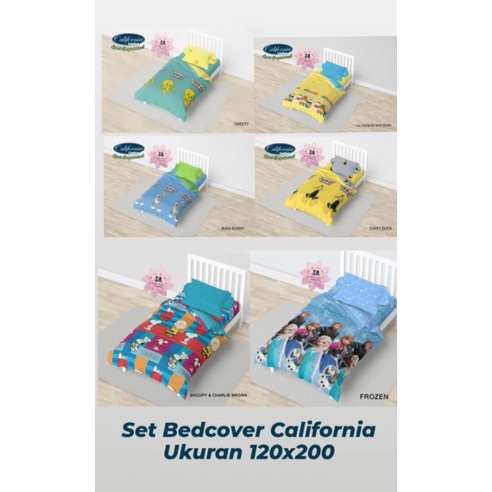 SET BEDCOVER+SPREI CALIFORNIA Ukuran 120 x 200 (SINGLE SIZE) || Motif Kartun