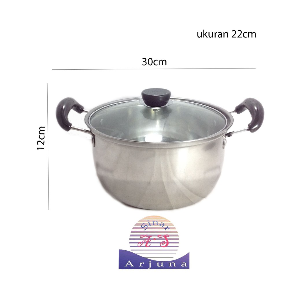 Panci Soup ukuran 24cm Stainless Steel Tutup Kaca