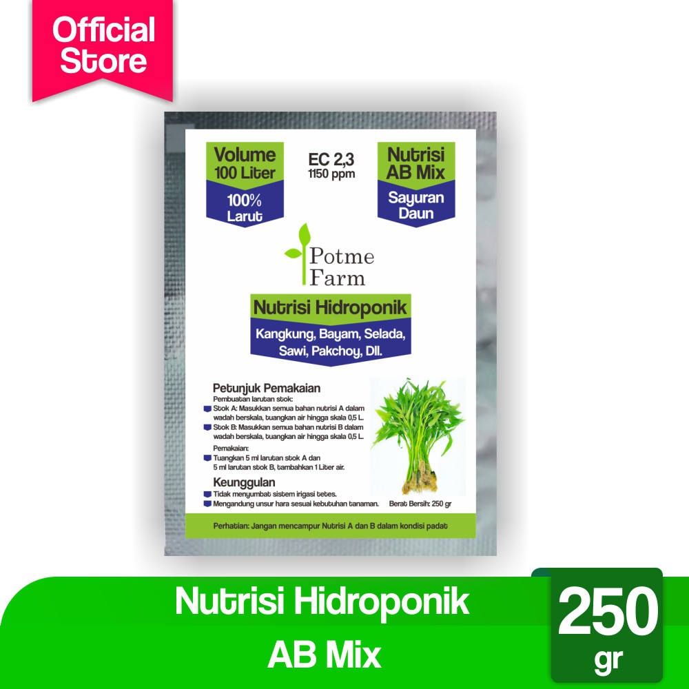 

Nutrisi Hidroponik AB Mix ABmix utk Sayuran Daun (Potme Farm)