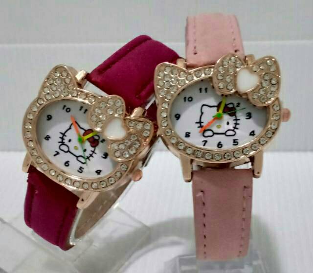 Jam Tangan Fashion Anak Kulit Hello Kitty Plat Putih