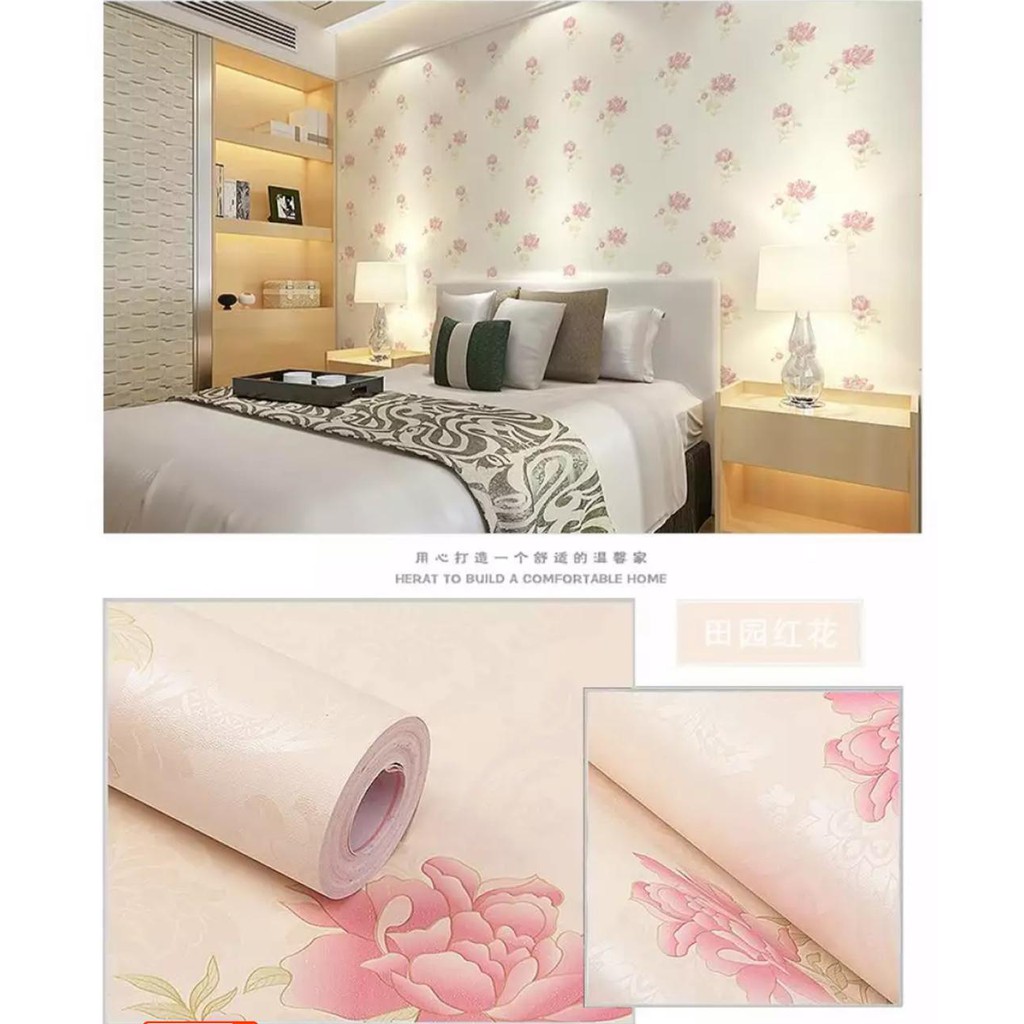 Wallpaper Sticker Dinding Mawar Pink uk 45cm x 10m