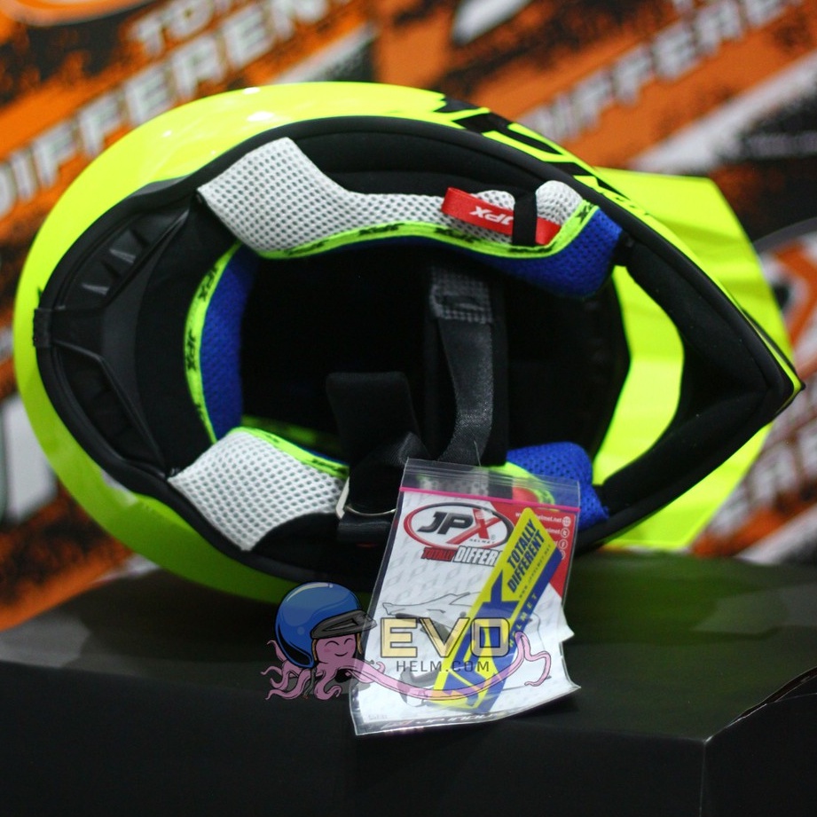 HELM JPX CROSS_SOLID - FLUO YELLOW GLOSS / BLACK + GOOGLE SNAIL (ONGKIR 2 KG) HELM JPX TERBARU