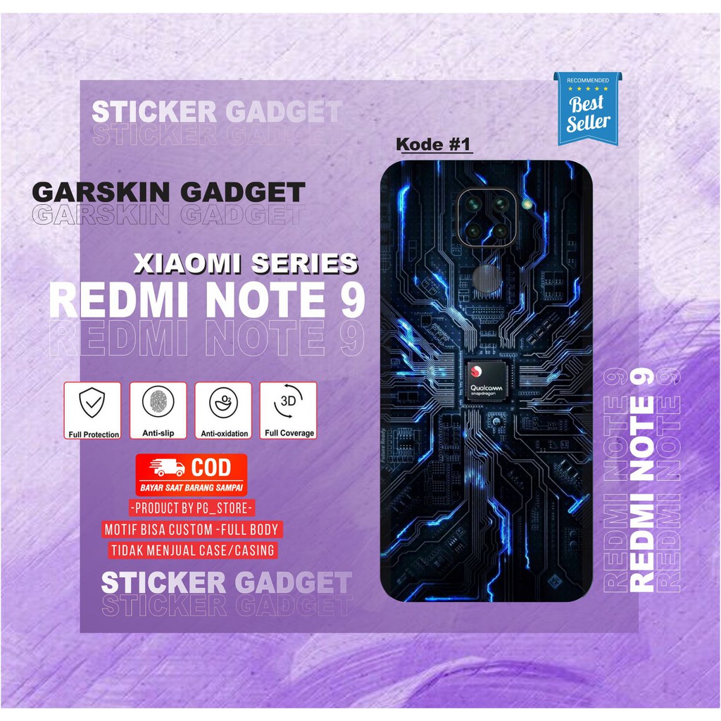 Garskin Redmi Note 9 Sticker Gadget Motif Snapdragon(Isi 2pcs)