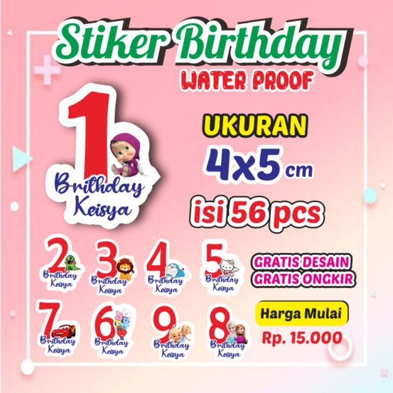 

Stiker Birthday/Ulang tahun/Kado/Gratis Desain