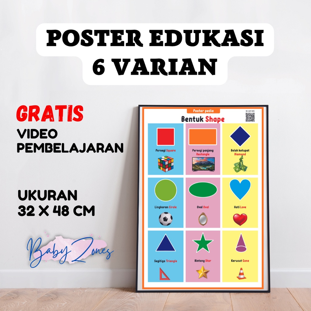 POSTER EDUKASI Pendidikan GRATIS VIDEO Belajar Anak Balita, Mainan Bayi Edukasi Poster Dinding Mainan Anak