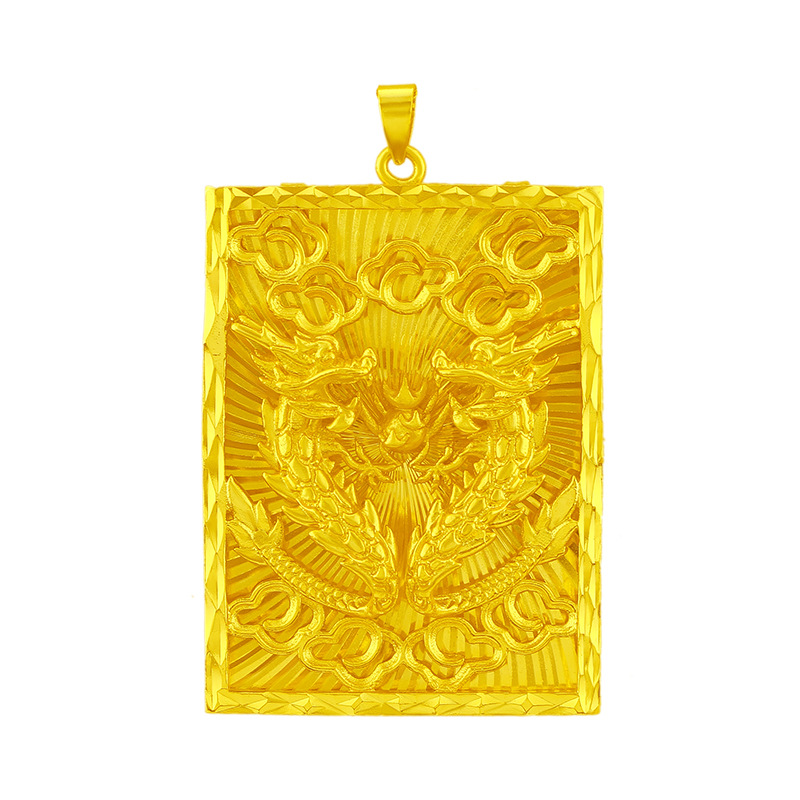 Kalung Liontin 24K Gold Desain Naga Gaya retro Untuk Pria