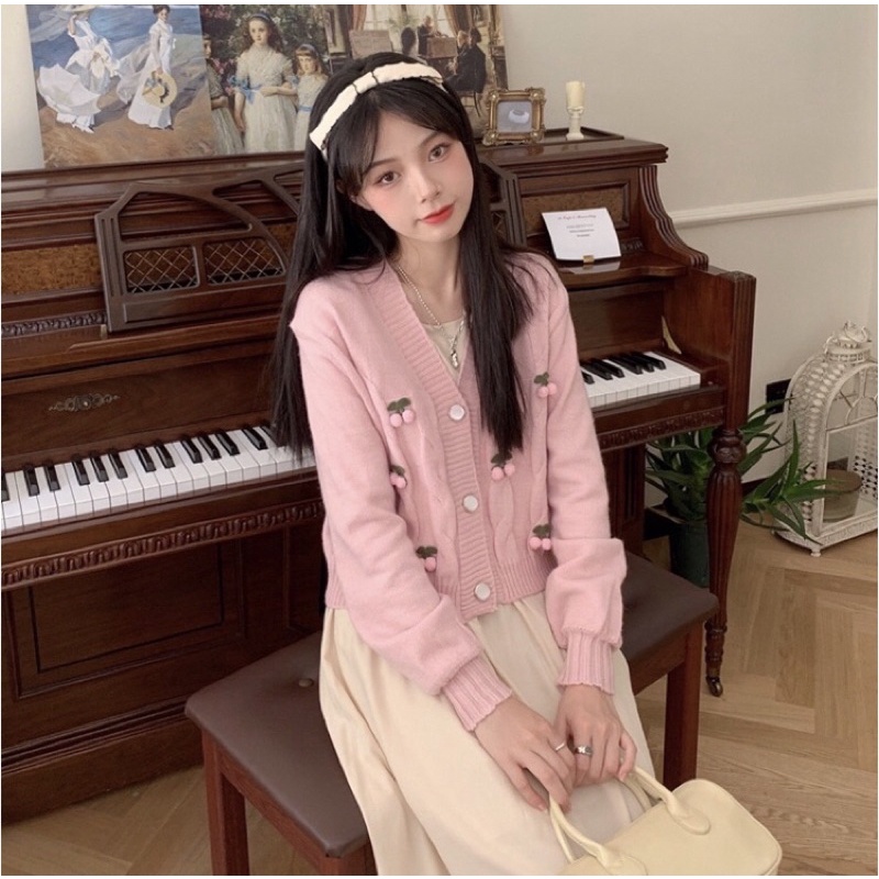 alter.cloth - SHERYL CARDI | Kardigan Rajut Korea Cherry Merah Muda Pink Import