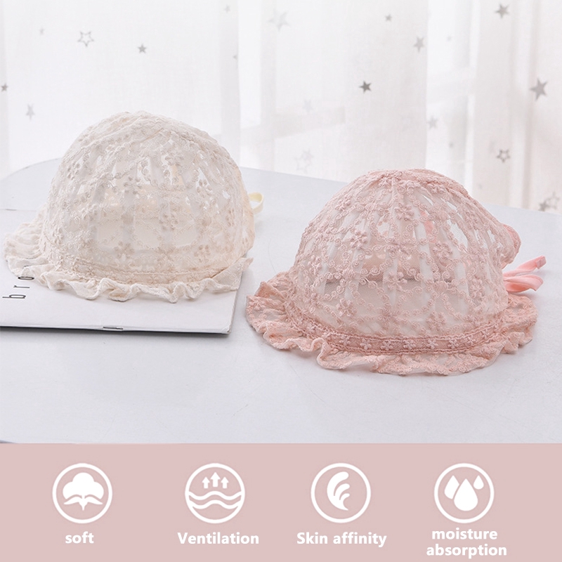 Topi Bayi Perempuan Bahan Lace Breathable Aksen Bunga Untuk Musim Panas/Properti Fotografi-5