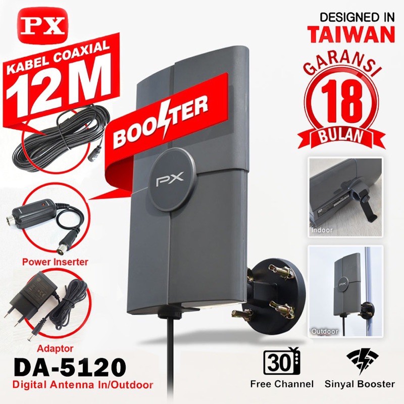 Antena TV PX DA5120 Indoor Outdoor Digital Analog+Kabel 12M Luar Dalam