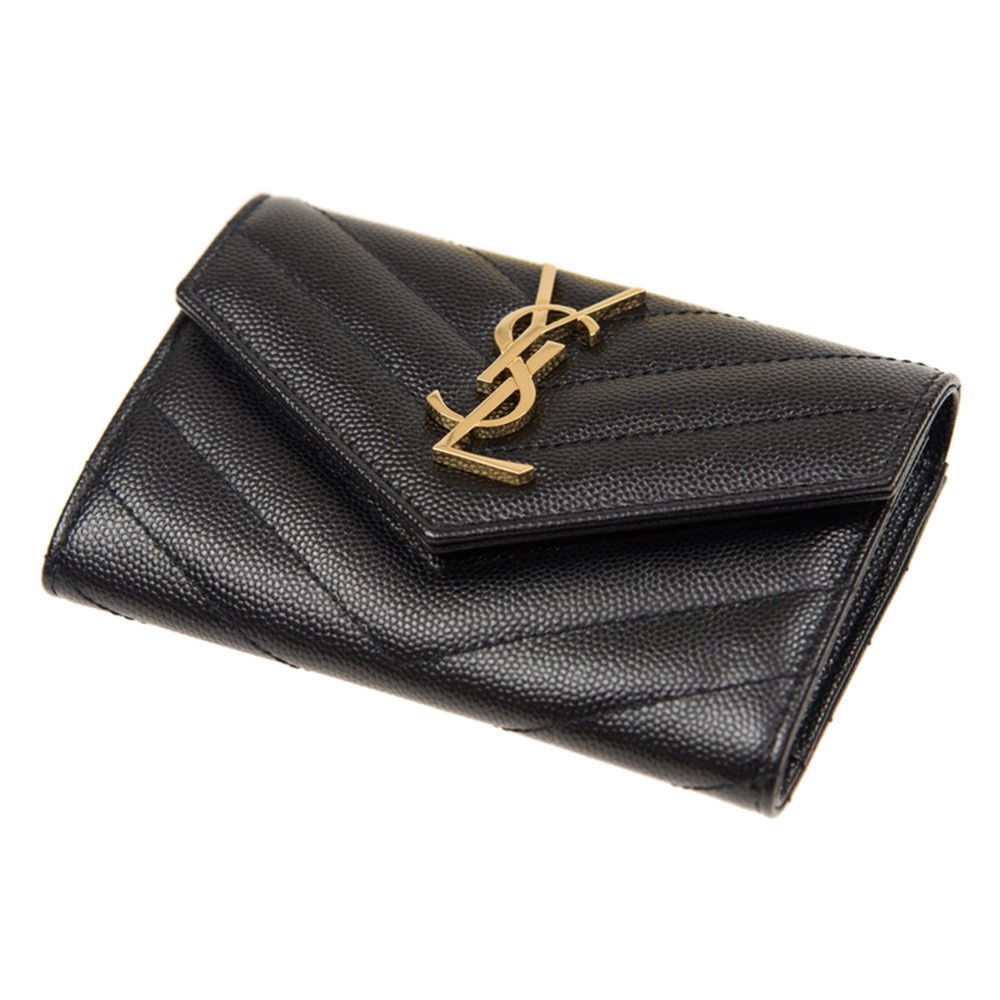 YSL MONOGRAM series V-stitched caviar leather metal LOGO buckle coin purse/clutch