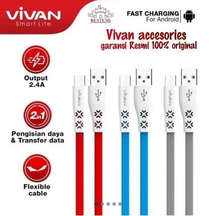 Kabel Data Charger Vivan Original CTM100 Fast Charging Android Micro USB 1 Meter