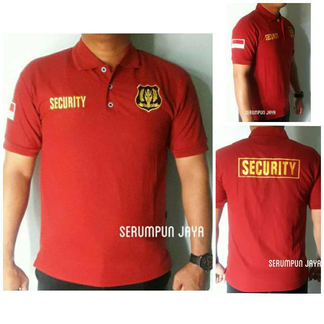 KAOS SECURITY MARUN - KAOS SECURITY MERAH MAROON - KAOS SECURITY MAROON LOGO KUNING BORDIR