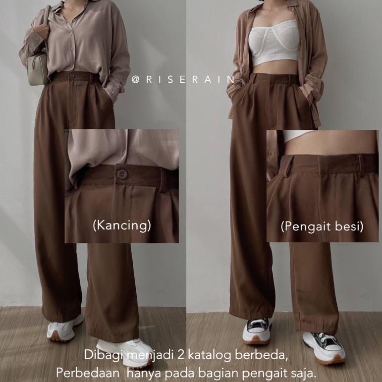 ● (Pengait besi) Serin highwaist loose pants - celana kulot panjang wanita bahan jatuh anti kusut le