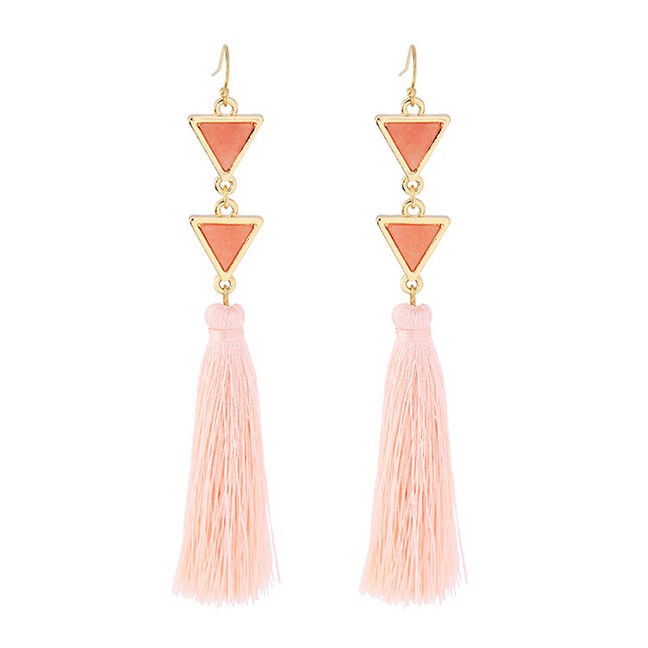 LRC Anting Gantung Elegant Pink Triangle Shape Decorated Long Tassel E18270