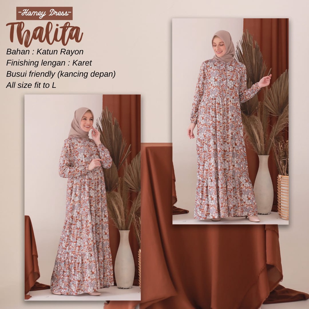 New!! Gamis Dewasa/Homey Dress Thalita-Bahan Katun Rayon Premium Motif Flower-Busana Muslimah Dewasa