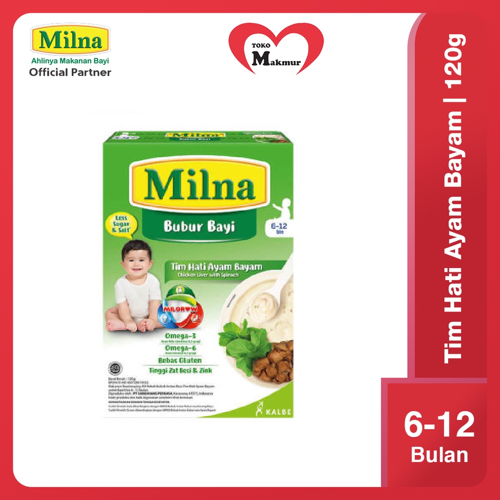 Milna Bubur Bayi 6+ Beras Merah - Sup Ayam Wortel - Tim Hati Ayam Bayam - Sup Daging Brokoli - Labu 120 Gram / Toko Makmur Online