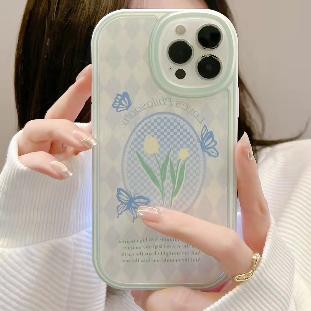 Casing Soft Case TPU Motif Bunga Tulip Untuk iPhone 13 / 13pro / 13prm / 11 / 7Plus / 8Plus / Xr / XS / 13 / 12pro Max