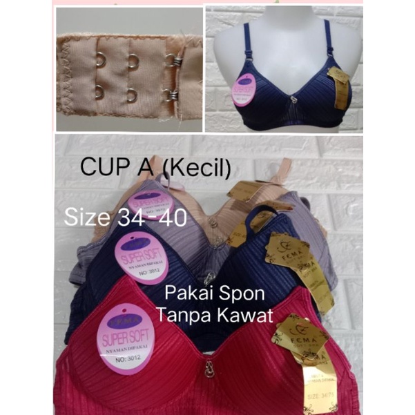 BH Hak 2 367/3012  CUP A(kecil) SiZE 34-40 pakai Spon Tanpa Kawat BRA Remaja Dewasa Pakaian Dalam Wanita