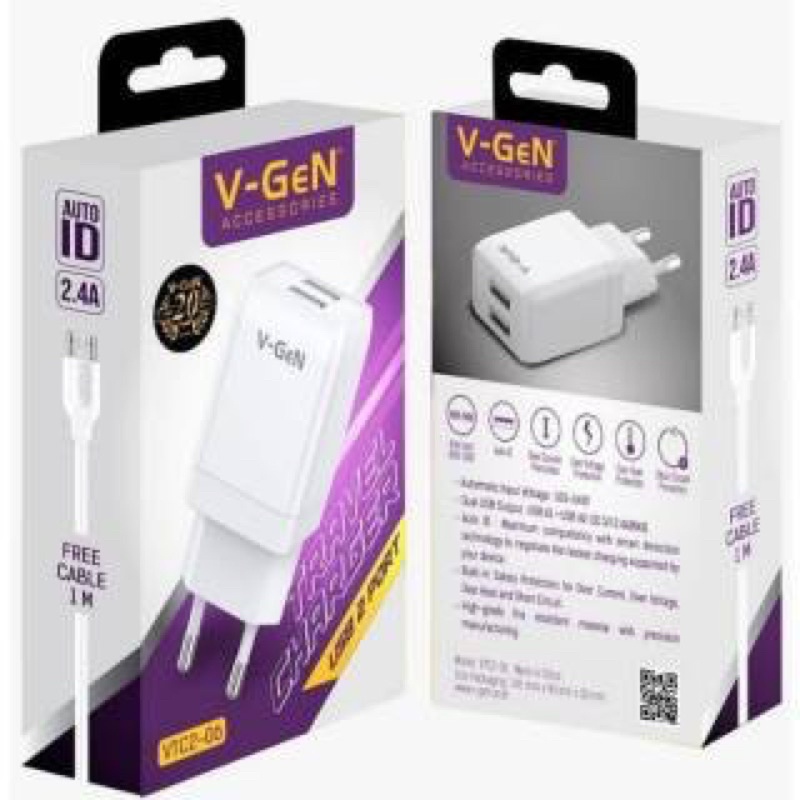 Travel Charger V-GeN VTC2-06A 2 Port USB ORIGINAL - Kepala charger V-GeN