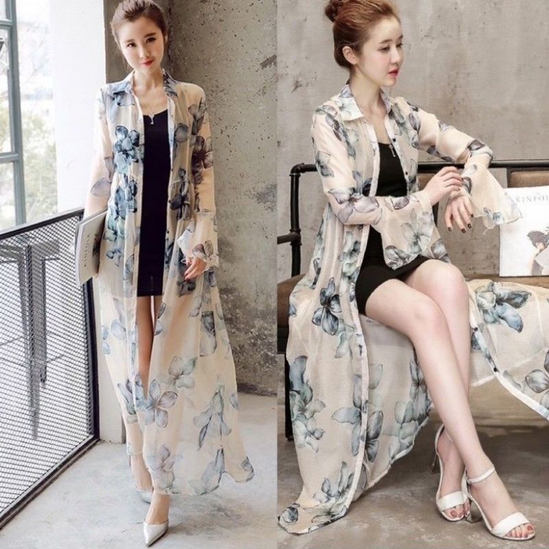 cardigan import long outer dress bunga / outer ouleander flower floral garden korea bangkok premium 