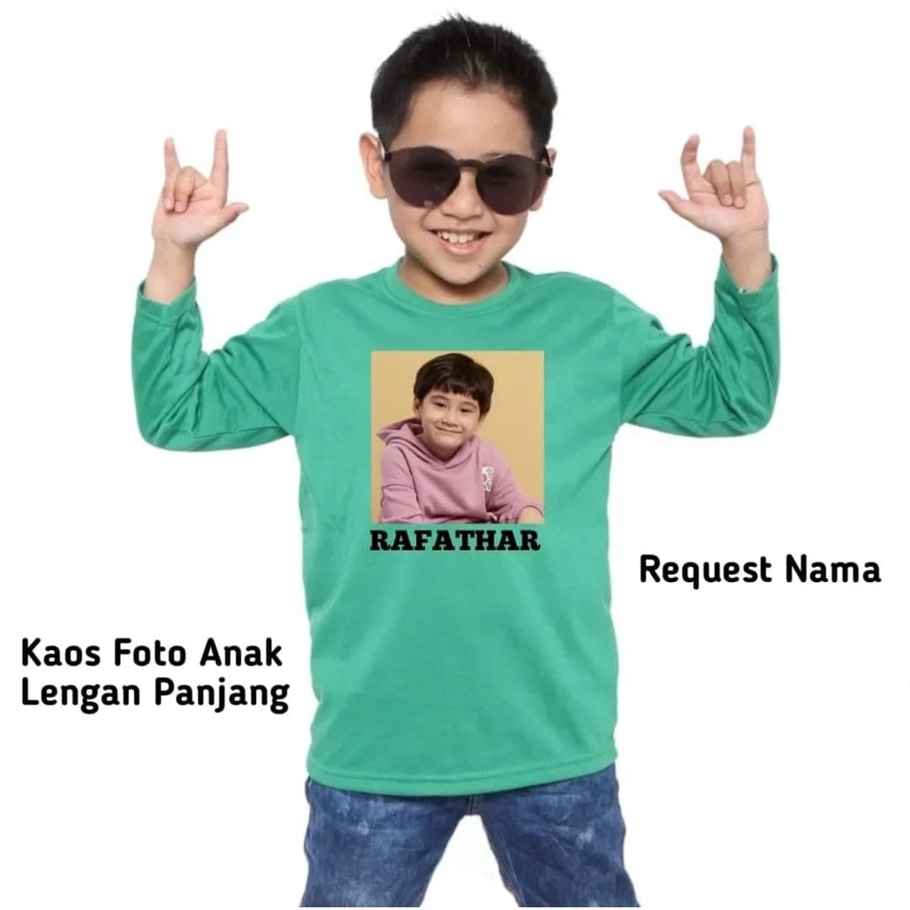 Baju Kaos T shirt Atasan Anak Laki Laki Perempuan Custom Sablon DTF Foto Nama suka suka Bahan Cotton Combed 30s Lengan Panjang