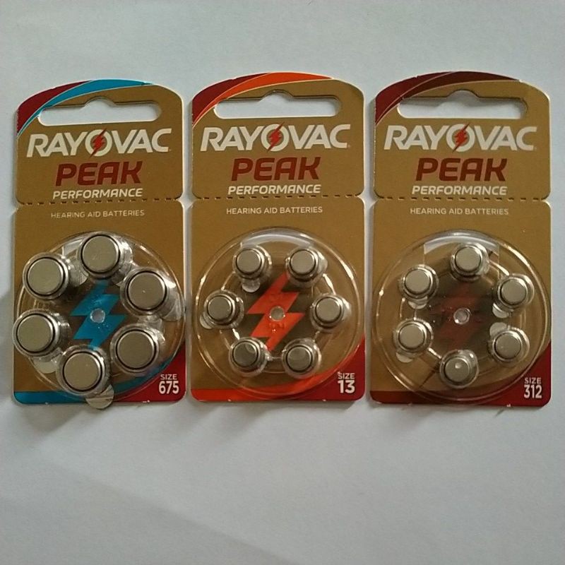 Baterai alat bantu dengar size 13, 675 dan 312 rayovac peak