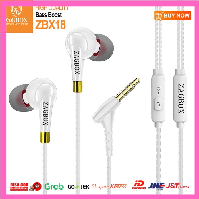 [[[COD AKTIF]]] Handsfree ZAGBOX bass boost high quality headset clear sound (ZBX-18) - Putih