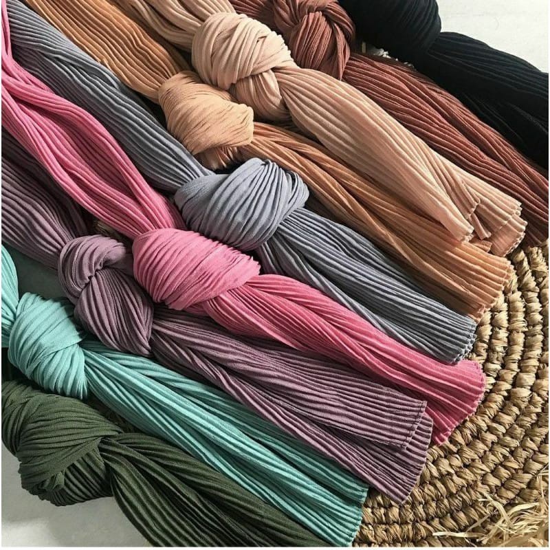 PASHMINA PLISKET DIAMOND CREPE  / PASHMINA SHAWL PLISKET / PLEATED SHAWL TERMURAH