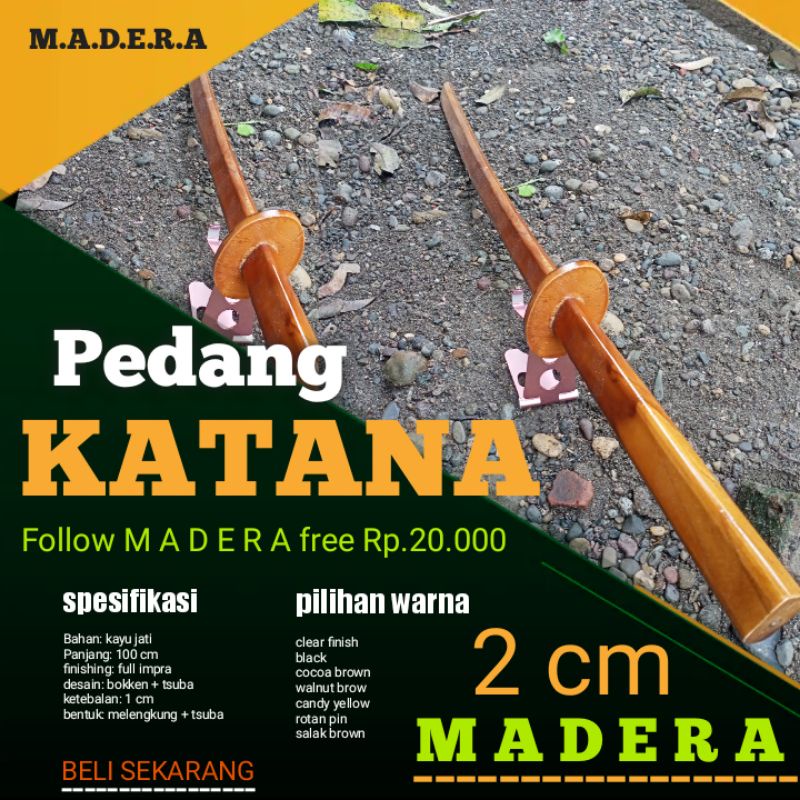 pedang kayu katana 2 cm