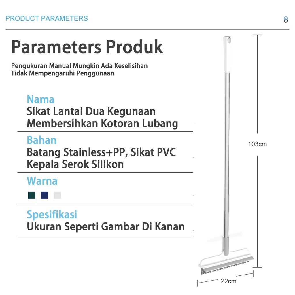 Sikat Lantai Wiper Pembersih Lantai Dinding Kamar Mandi Sudut Wastafel Gagang Panjang Portable Sapu Lancip