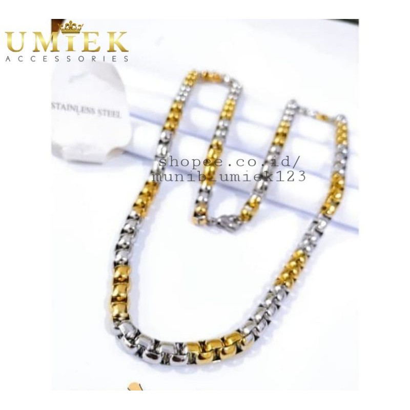 Kalung Pria Wanita Titanium Asli Rollo rantai kombinasi emas kuning gold silver putih perak cowok ce