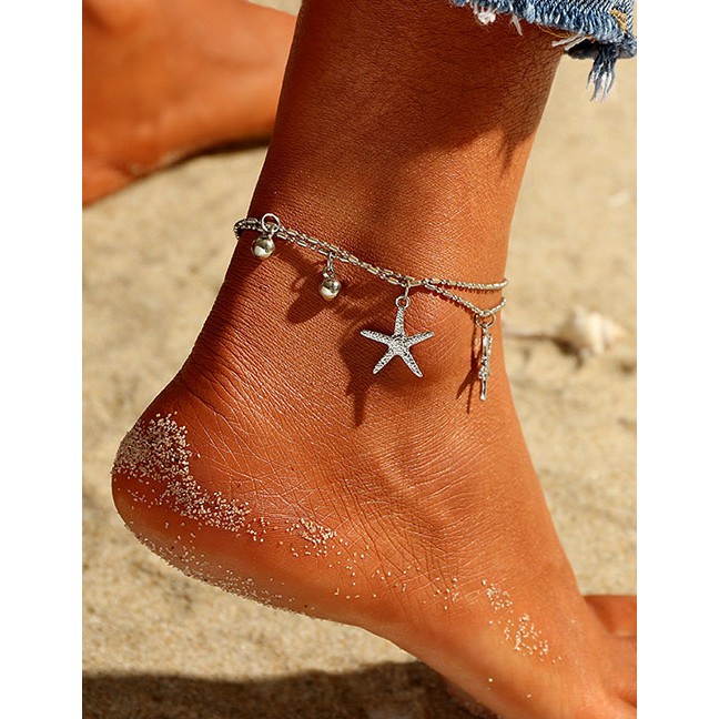 LRC Gelang Kaki Fashion Silver Starfish Anklet F58380