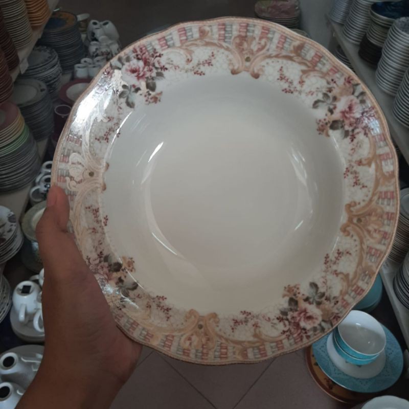 SHABBY SOUP PLATE PIRING MAKAN CEKUNG KERAMIK SANGO MOTIF BUNGA PASTEL KOLEKSI VINTAGE ANTIK KLASIK