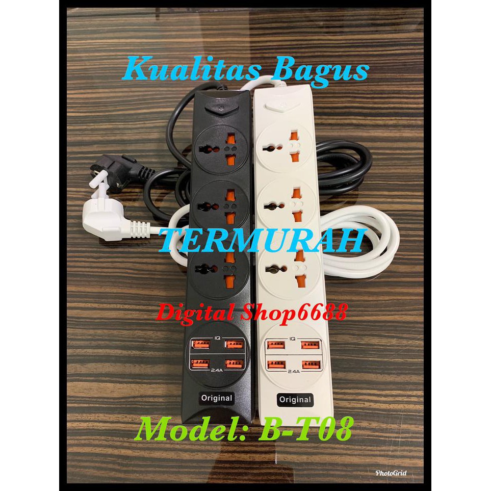 Stop Kontak Port Usb Charger Colokan Listrik Power Socket B-T08 - Hitam