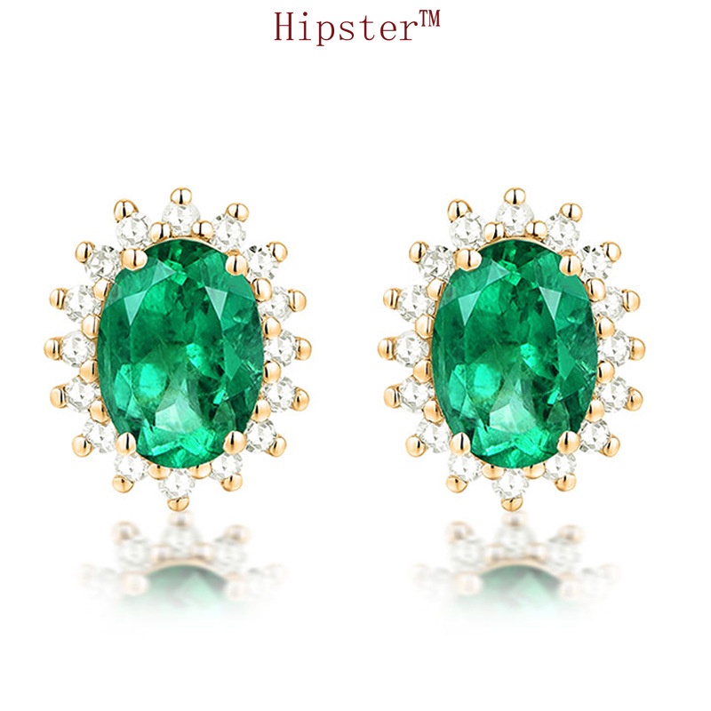 Light Luxury Full Diamond SUNFLOWER Natural Green Crystal Ear Studs