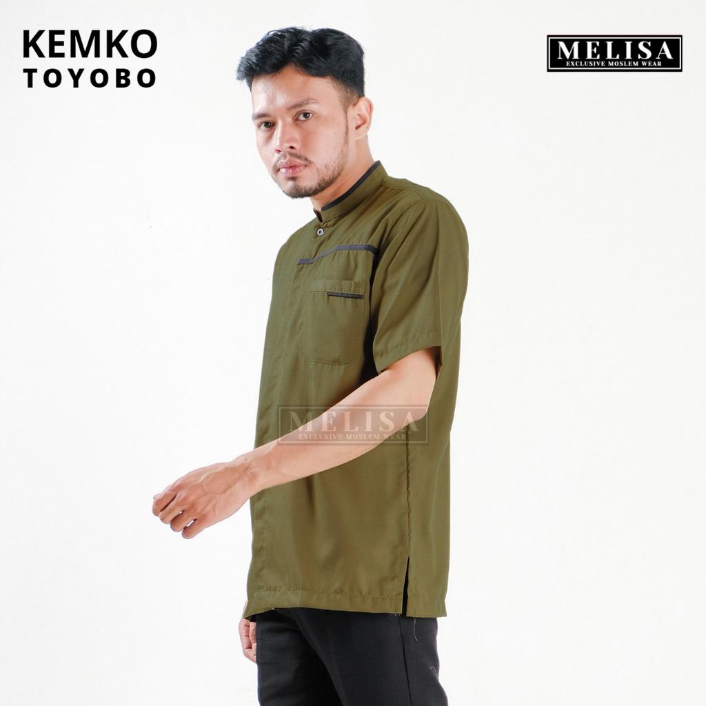 Baju Koko Pria Kemko Lengan Pendek Bahan Katun Toyobo Motip Simpel Dan Elegan Size M L XL Baju Muslim Polos Promo Baju Muslim Terbaru-Warna Olive