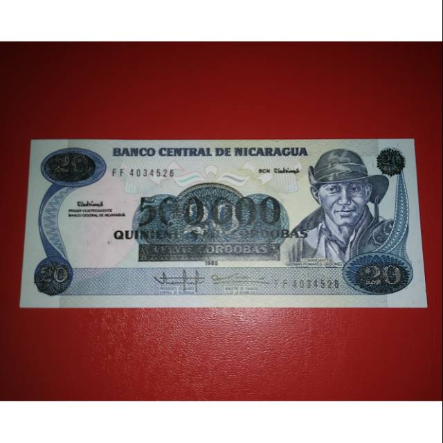 Uang Asing Nicaragua 20 Cetak Tindih Jadi 500000 Mil BCN